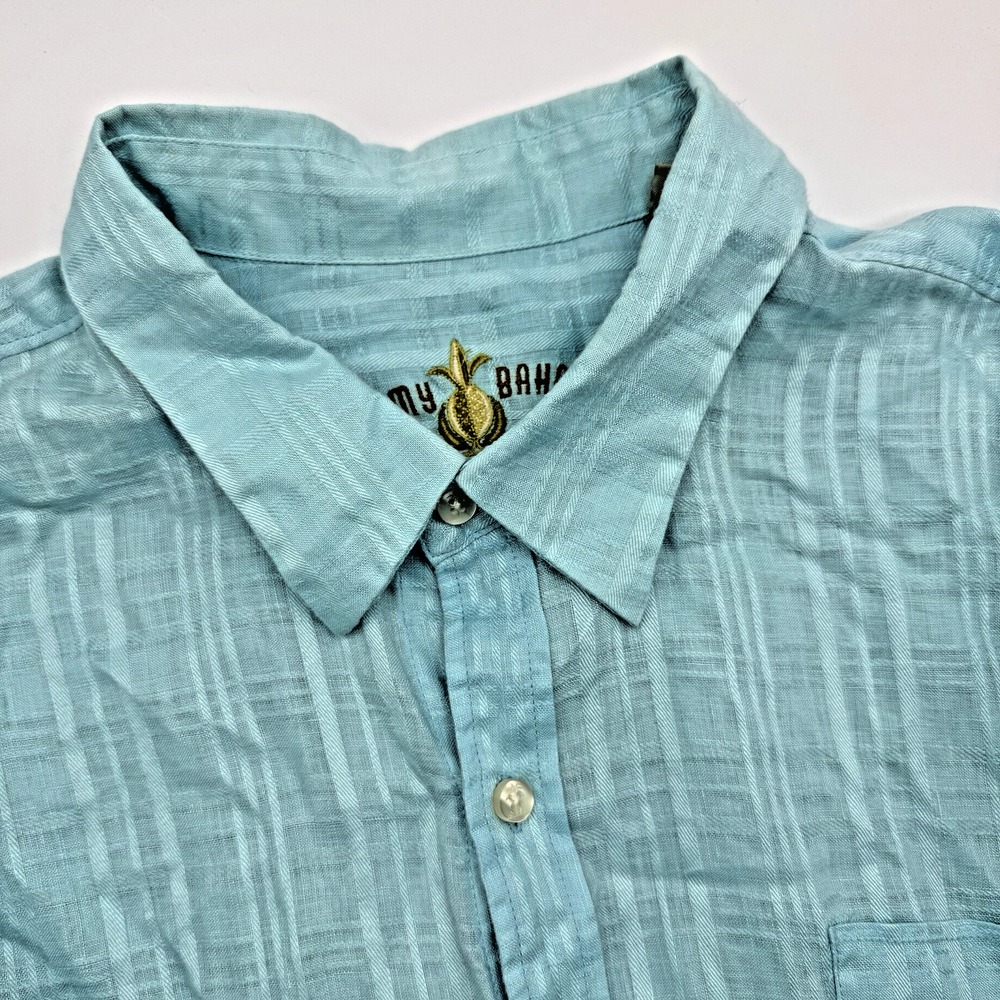 Tommy Bahama Men's Button Up Shirt 2XL Linen Jacquard Pockets L/S Camp Blue